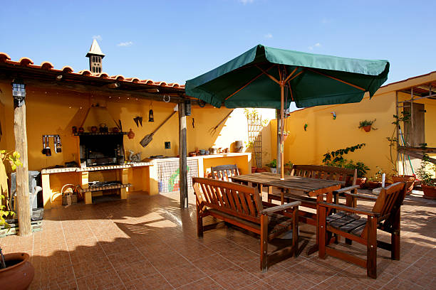 istock Holiday vacation villa,brick barbecue and outside eating area 182361177
