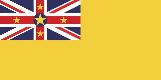 Vector illustration of The flag of Niue. Flag icon. Standard color. Standard size. A rectangular flag. Computer illustration. Digital illustration. Vector illustration.