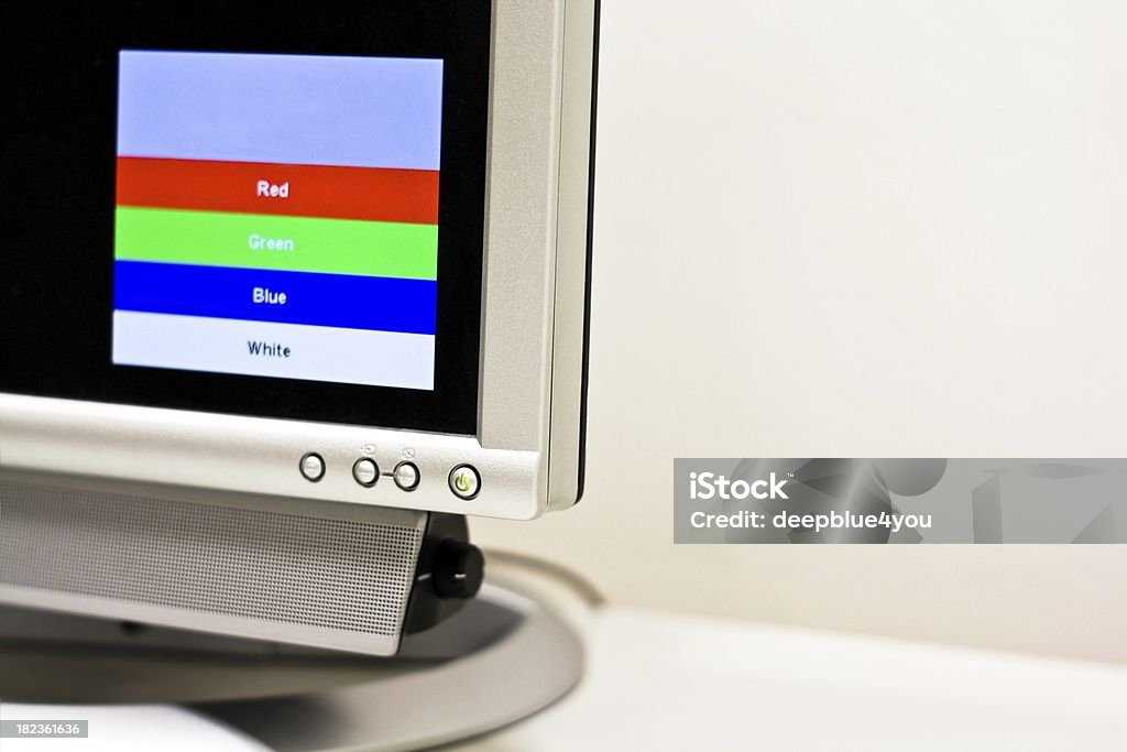 computer monitor with red green blue white colors on screen LCD COLORS Calibration Stock Photo