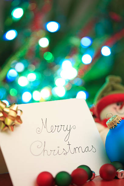 istock Merry Christmas card, baubles and snowman 182361959