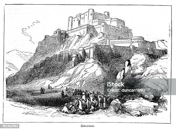 요새는 25km 길이로 둘러싸인 벽 가즈니 아프가니스탄식 과거에 대한 스톡 벡터 아트 및 기타 이미지 - 과거, 0명, 1840-1849 년
