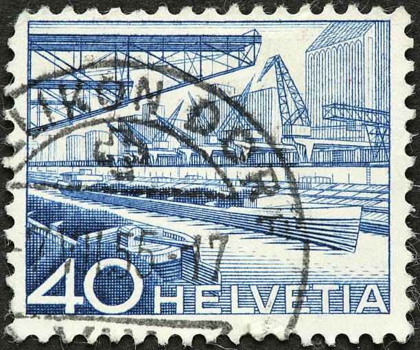 istock shipping docks on a Swiss stamp 182363320