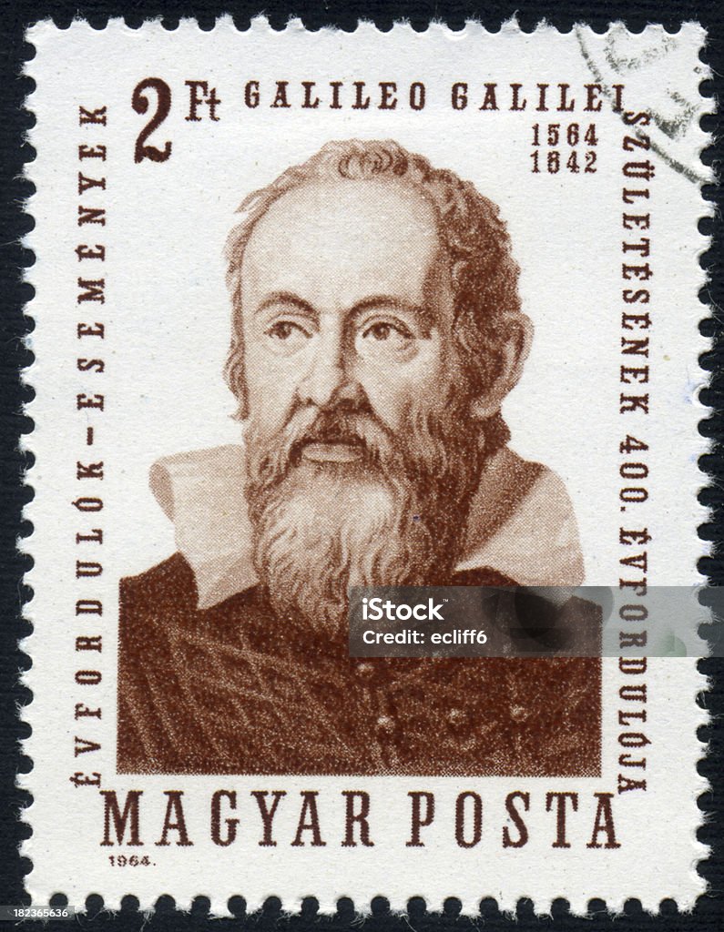 Galileo A 2 Forint Hungarian postage stamp issued in 1964 honoring Galileo Galilei. Galileo Galilei Stock Photo