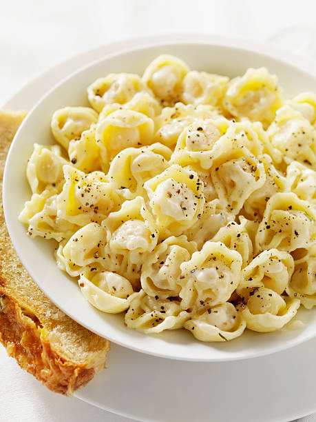 Tortellini in Alfredo Sauce with Toasted Focaccia Bread -Photographed on Hasselblad H3D2-39mb Camera