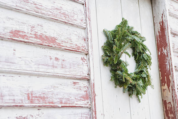 istock Doorway with Christmas wreath 182366997