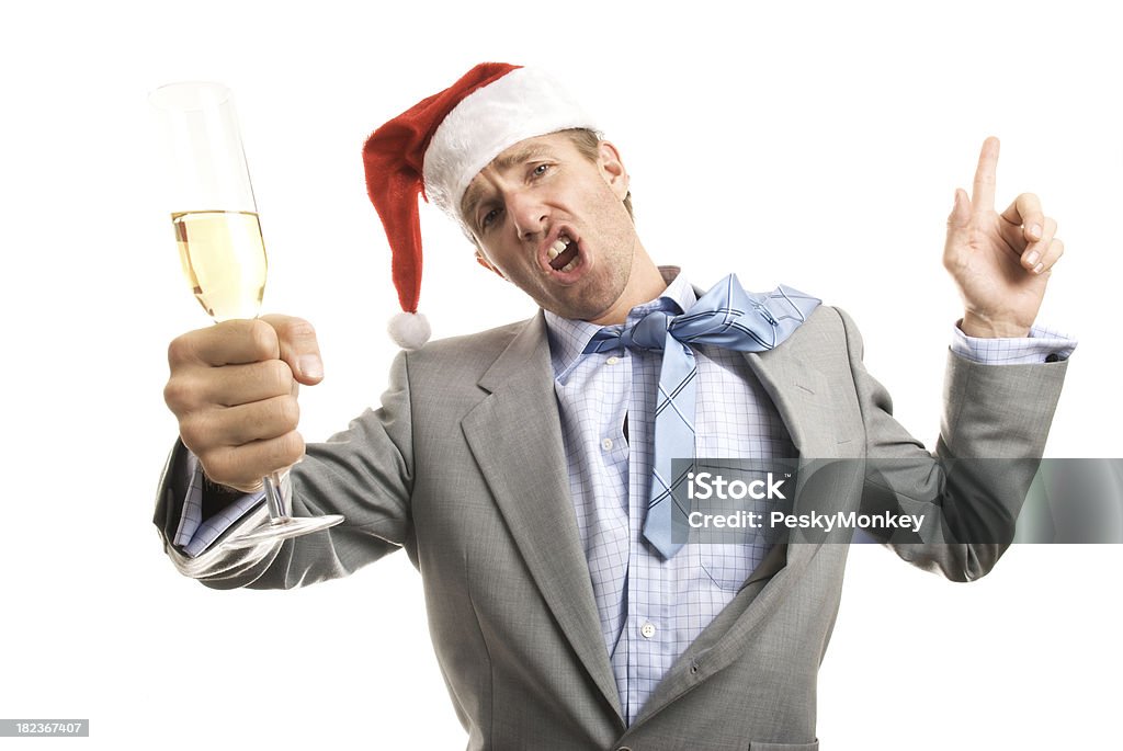 산타 모자 사업가 Toasts 카메라를 크리스마스 배송함 천문학자 - 로열티 프리 술 취한 스톡 사진