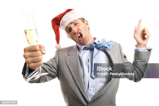 산타 모자 사업가 Toasts 카메라를 크리스마스 배송함 천문학자 술 취한에 대한 스톡 사진 및 기타 이미지 - 술 취한, 크리스마스, 기업 비즈니스