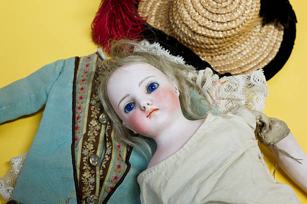 istock Expressive antique German bisque doll with sparce wig. 182367856
