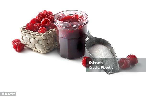 Cottura Ingredienti Marmellata Di Lamponi Lamponi E Zucchero - Fotografie stock e altre immagini di Bacca