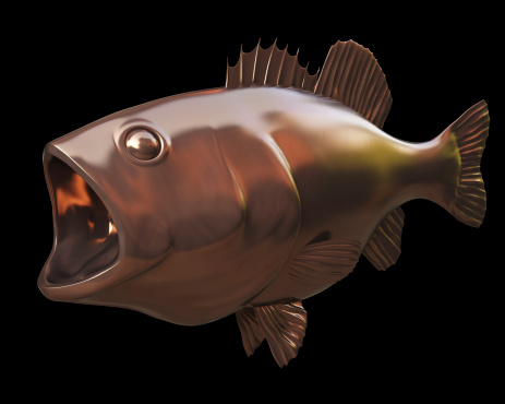 XXXL 3D Rendering of a  copper Large Mouth Bass Fish isolated on black.