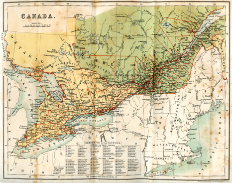 A vintage map of Canada in the 1860s