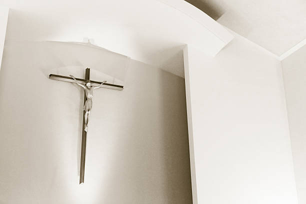 istock Church wall and cross 182368834