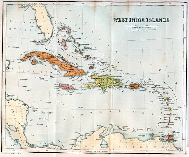 istock Vintage map of the West India Islands 1860s 182369384