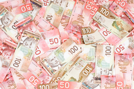 Canadian money 50 and 100 dollar bills