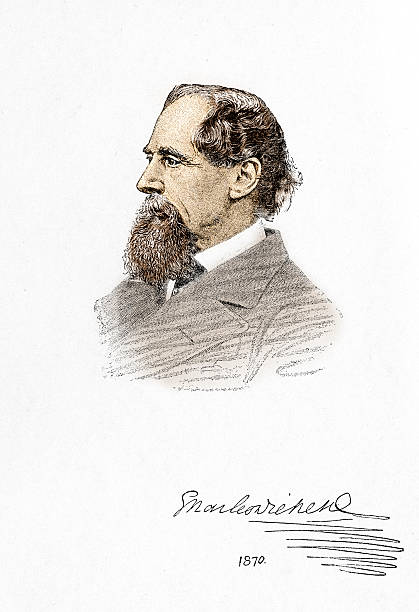 Charles Dickens Portrait of Charles Dickens. Engraving from 1870 photo by D Walker charles dickens stock illustrations