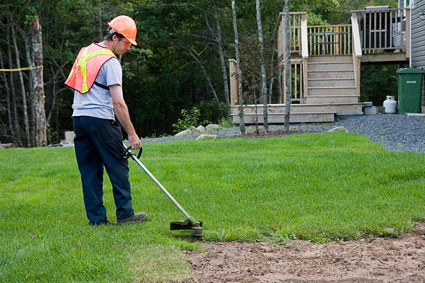istock Man Trims Grass Wearing Safety Equipment 182369788