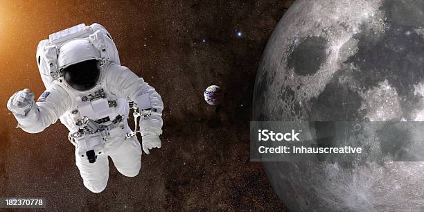 Astronaut In Space Near Moon Stock Photo - Download Image Now - Astronaut, Zero Gravity, Outer Space