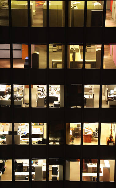 istock Look inside offices, looking from the outside. Straight view. 182370820