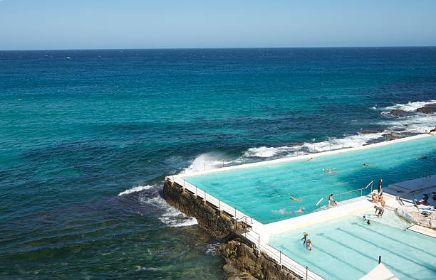 Great swimming pool in Bondin Beach meeting the ocean "Swimming pool in Bondi Beach, Sydney, AustraliaSee also:" bondi beach photos stock pictures, royalty-free photos & images