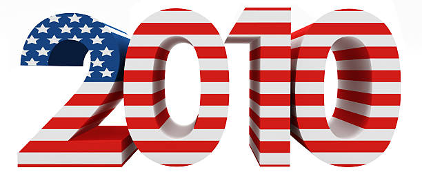 istock 3D 2010 Word with USA Flag 182372210