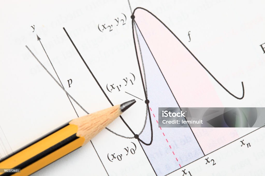 Mathematics Analyzing  mathematical data on a curve graph. Analyzing Stock Photo