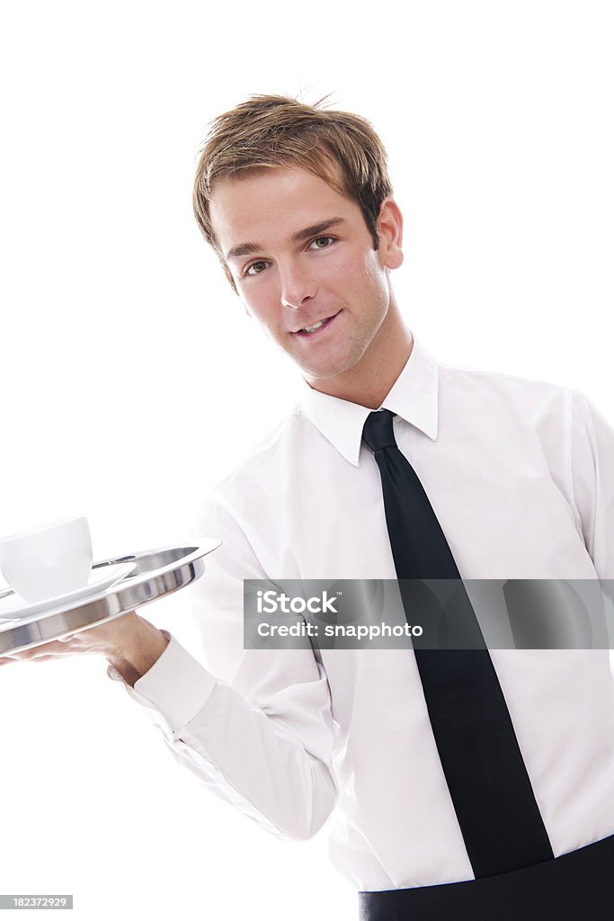 Jovem Empregado de Mesa segurando um tabuleiro w/caneca de café - Royalty-free 20-24 Anos Foto de stock