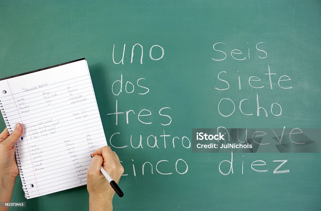 Chalkboard en español clase - Foto de stock de Adulto libre de derechos