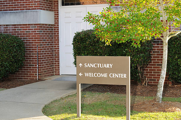 istock Sanctuary and welcome center sign for church 182373761