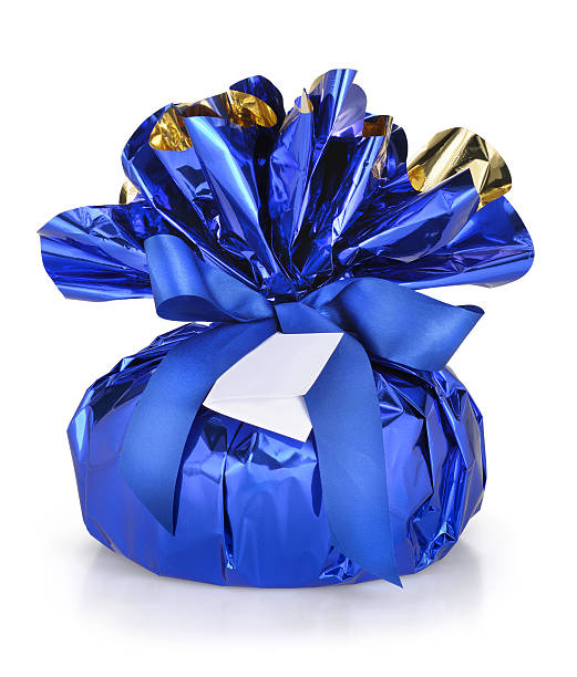 istock Blue and gold Christmas package, with Panettone inside, white background 182373774