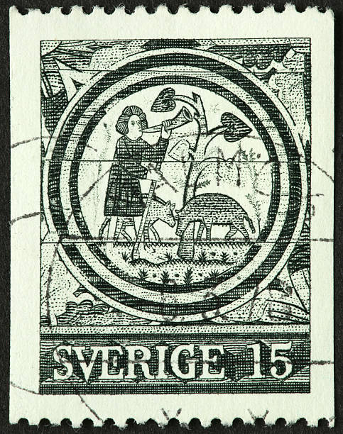 istock Swedish man with horn and dogs. 182373892