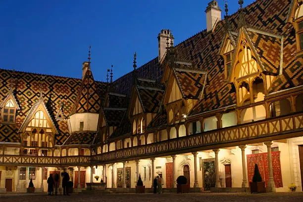 Hotel de Dieu of 14th century. Burgundy famous architecture