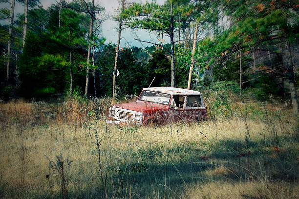 istock Abandoned vehicle in a field closer effect 182374322