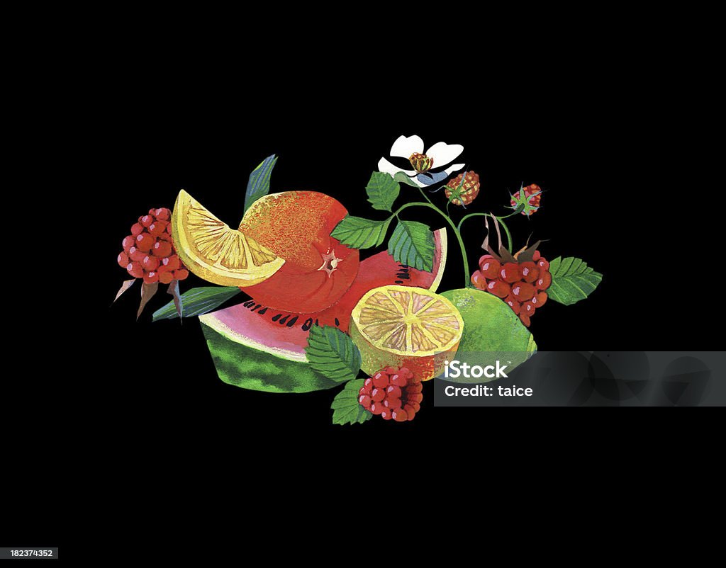 Frutas-Pintura em Aquarela sobre fundo preto - Royalty-free Arte Ilustração de stock