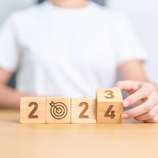 istock 2023 year change to 2024 year block with dartboard icon. Goal, Target, Resolution, strategy, plan, Action, mission, motivation, and New Year start concepts 1823746295