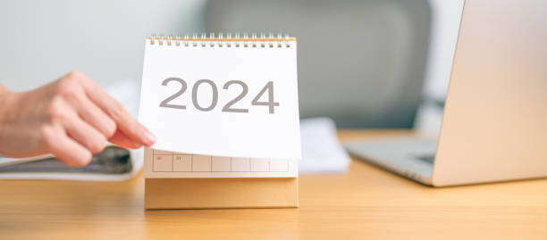 istock 2024 Year Calendar on table background. countdown, Happy New Year, Resolution, Goals, Plan,  Action, Mission and financial Concept 1823746843