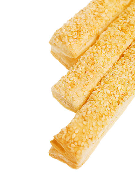 Breadsticks with sesame seeds stock photo