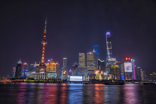 Shanghai bund at night, long exposure.