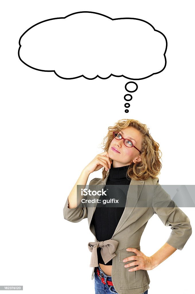Pensativa Mulher de Negócios em branco balão de pensamento em desenho animado - Royalty-free Adulto Foto de stock