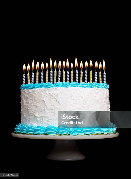 Birthday Cake Stock Photo - Download Image Now - Birthday Cake, Candle, Black Background
