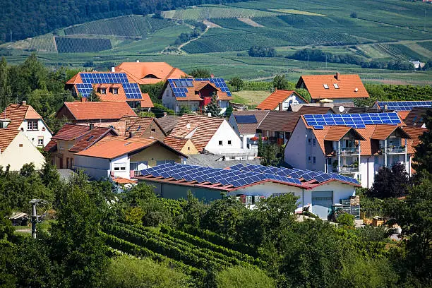 Village with solar panel houses.Camera EOS 5D - processed from RAW - Adobe RGB - unsharpend.