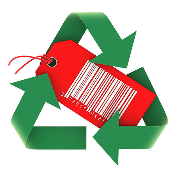 Recycling Symbol and Price Tag 3d render 3d barcode stock pictures, royalty-free photos & images