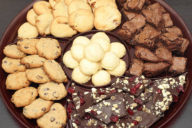 A tray of baked cookies and dessert.