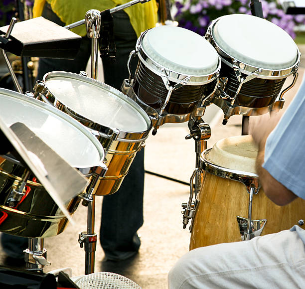 istock Five drums and a drummer at music festival. 182378643