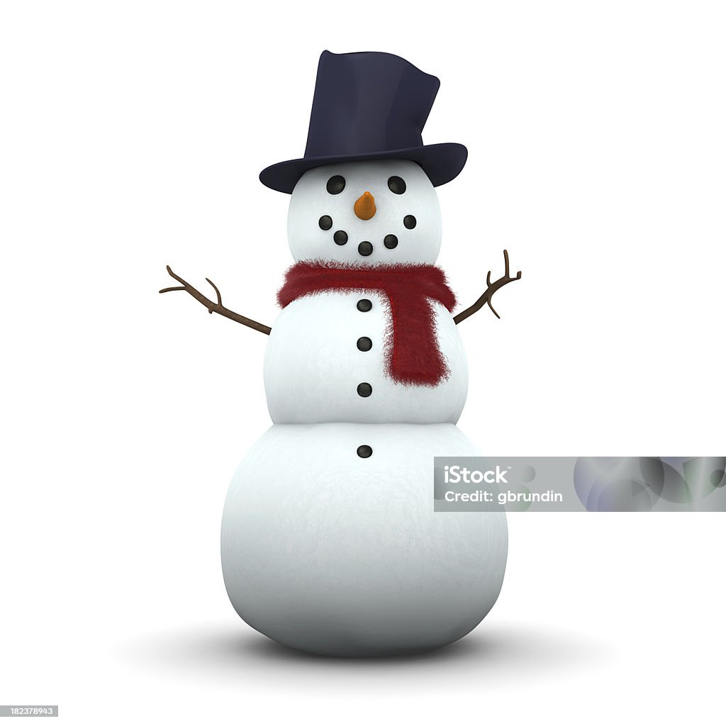 Snowman 3D "A snowman with fluffy scarf and hat isolated on white. 3D, XXXL." Snowman Stock Photo