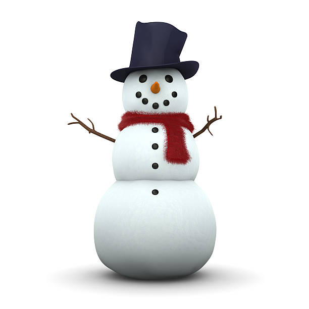 Snowman 3D "A snowman with fluffy scarf and hat isolated on white. 3D, XXXL." snowman stock pictures, royalty-free photos & images