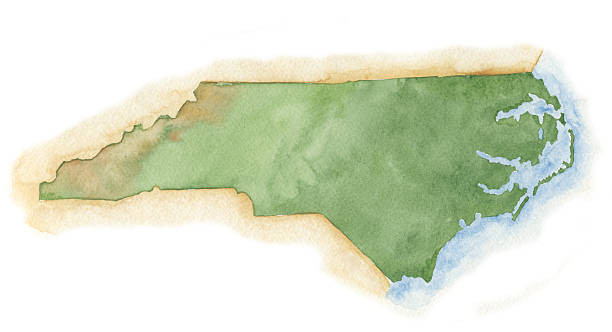 Watercolor Map of North Carolina "Map of North Carolina, painted in watercolor on rough paper. I have tried to represent the topography accurately, but keep in mind that this is a hand-painted image, with variations in texture and tone. Sharp, high-res scan. Useful for tourism aa add your own cities and areas of interest. I am the artist and copyright holder of this image." state of north carolina map stock illustrations