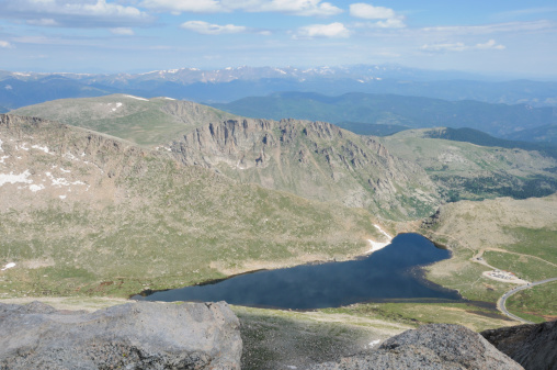 View of summit lake from top of mount evans in colorado