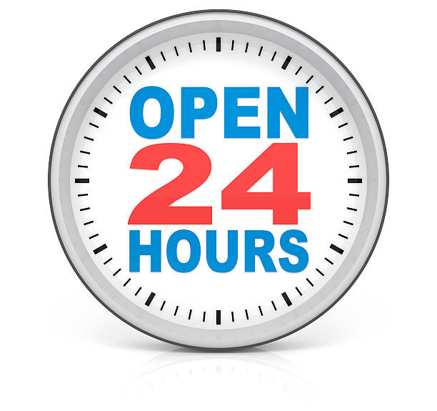 Open 24 Hours Clock stock photo
