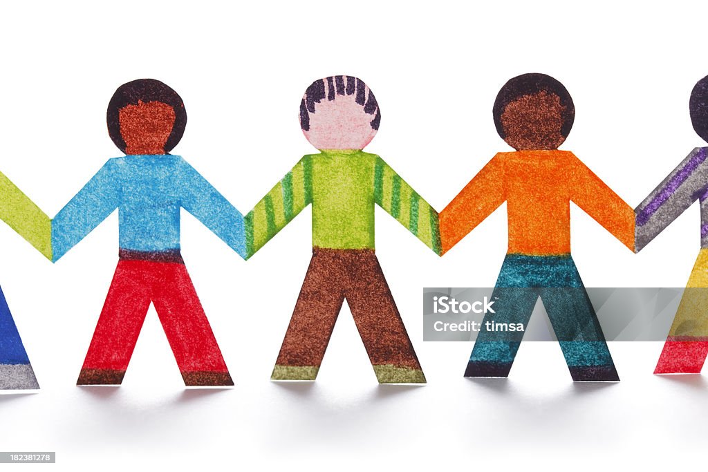 Chain of colorful paper people Chain of colorful paper people. Color Image Stock Photo