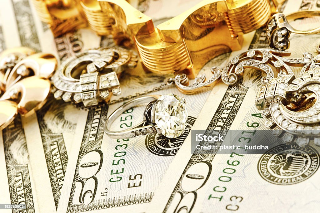 Diamante oro e dollari - Foto stock royalty-free di Anello - Gioiello